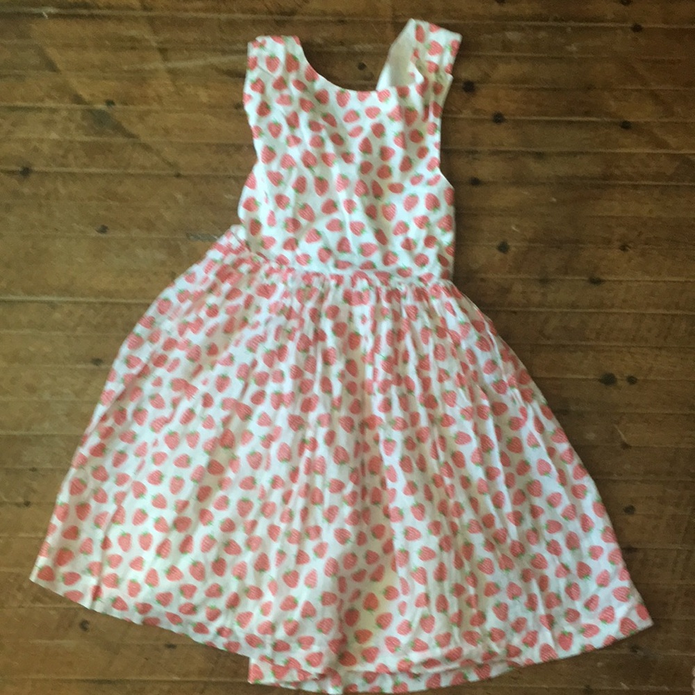 Mini Boden 9-10 140 strawberry crossover pinafore apron sleeveless dress